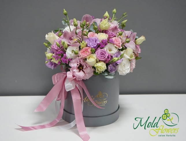 Box with summer flowers and orchid ''Summer Dream'' photo